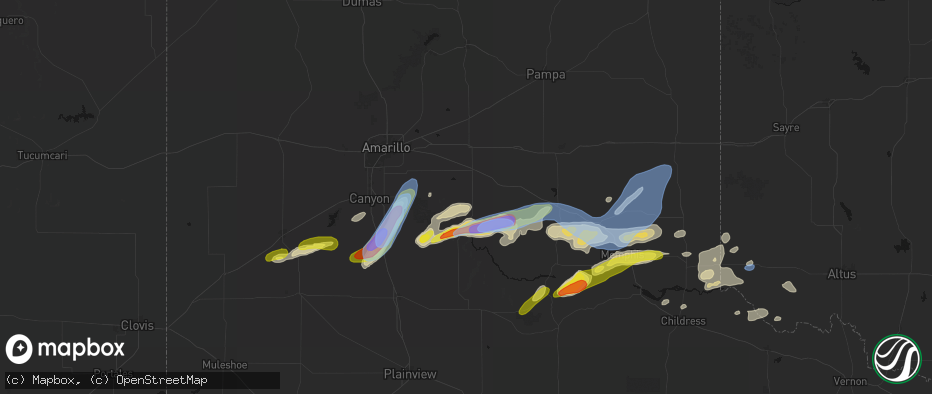 Hail map in Claude, TX on May 29, 2026
