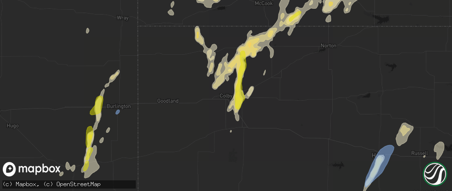 Hail map in Colby, KS on May 29, 2026