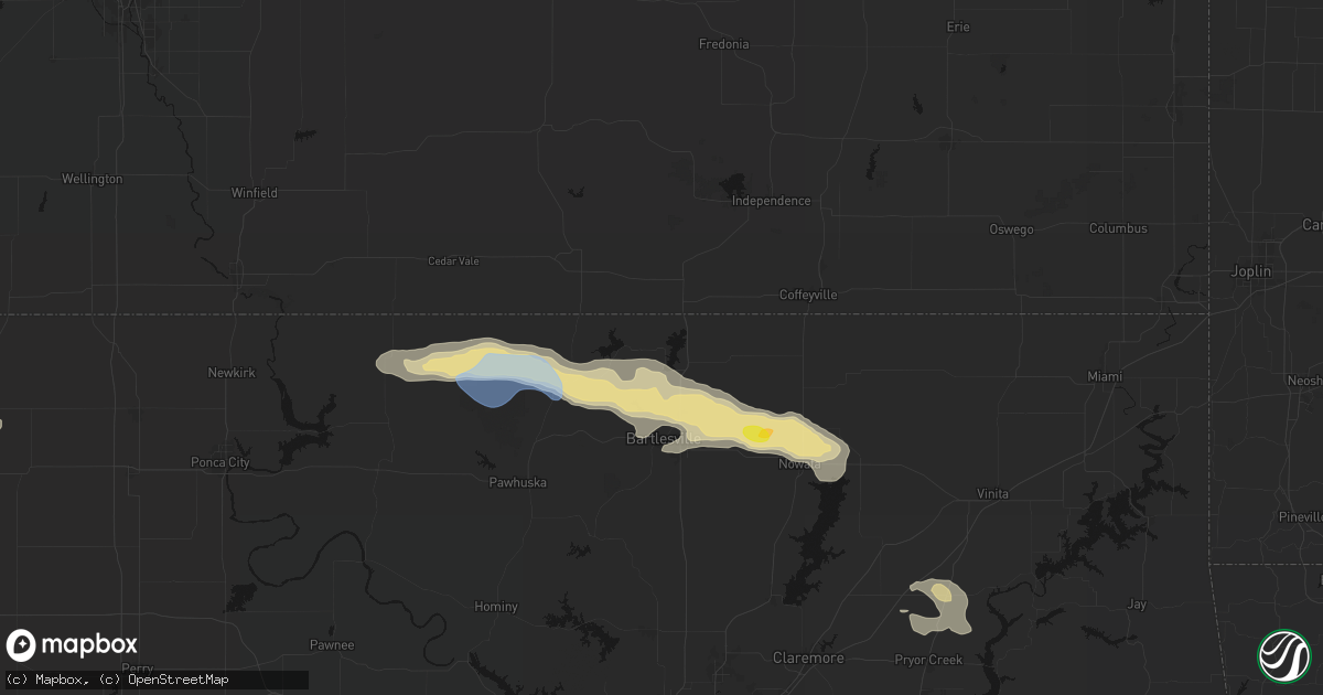 Hail map in Copan, OK on May 29, 2026