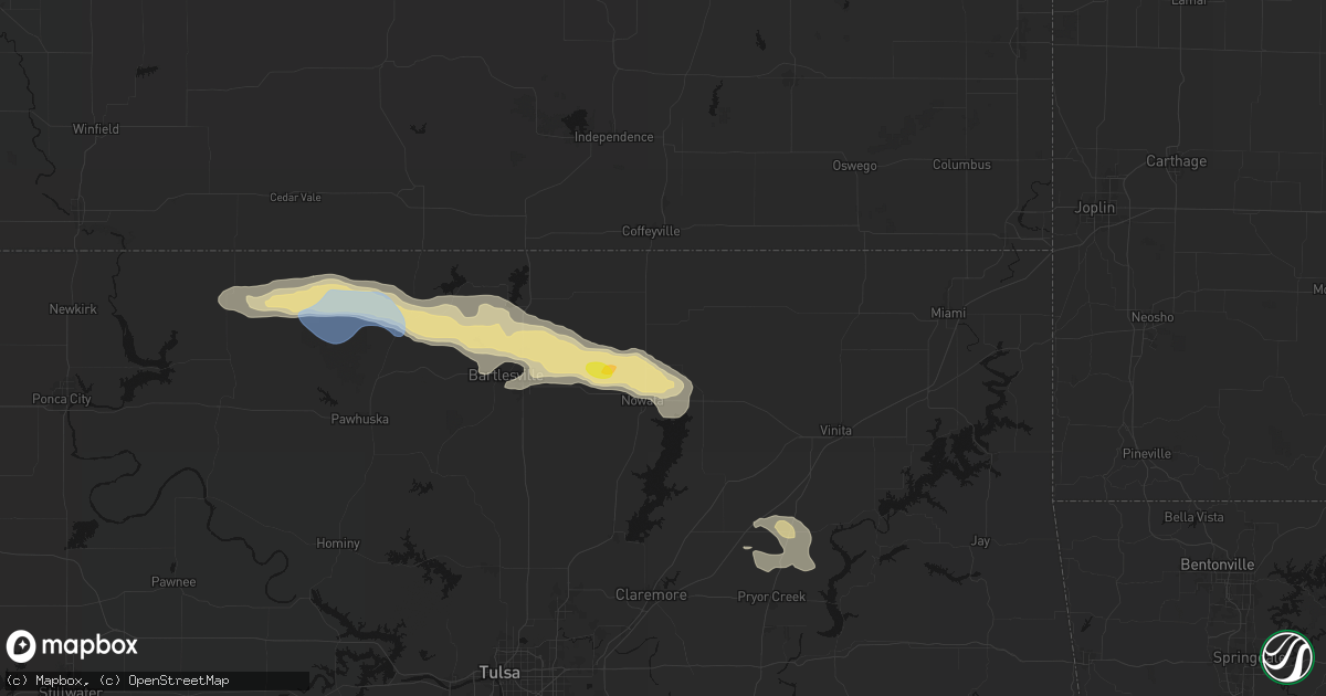 Hail map in Delaware, OK on May 29, 2026