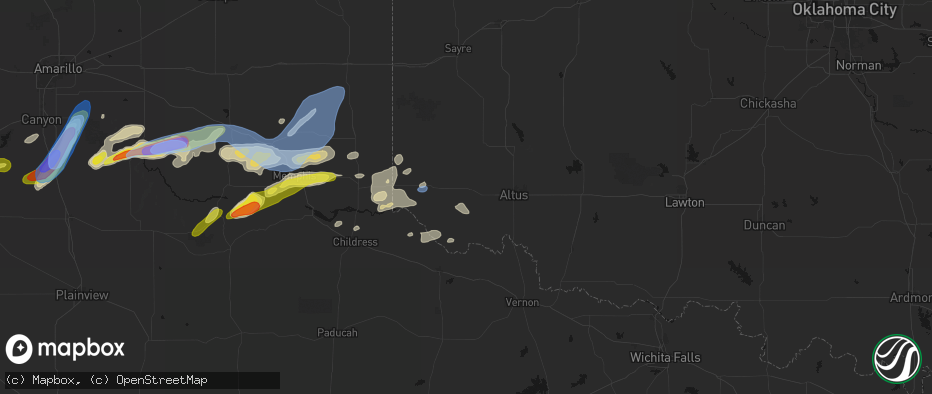 Hail map in Duke, OK on May 29, 2026