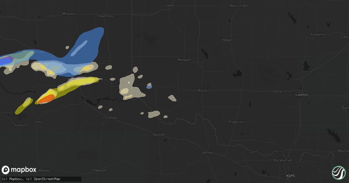 Hail map in Duke, OK on May 29, 2026