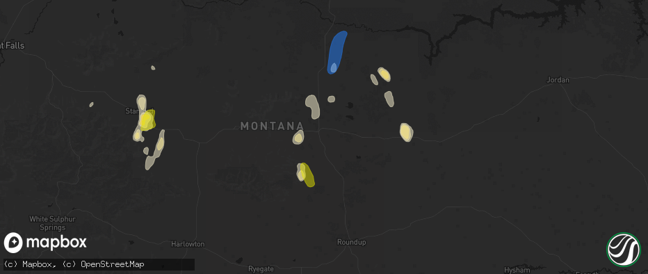 Hail map in Grass Range, MT on May 29, 2026