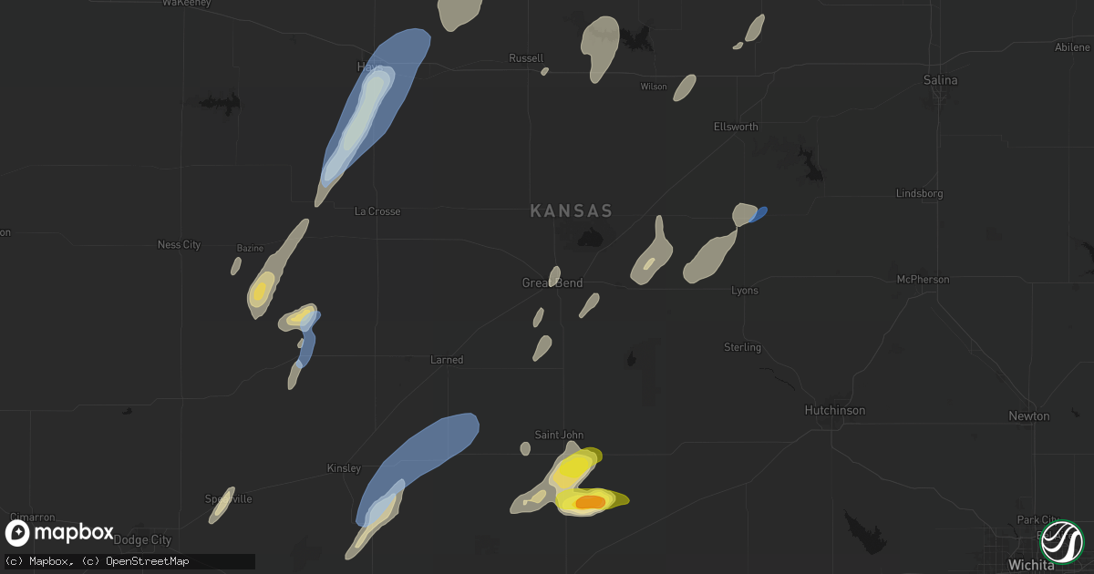 Hail map in Great Bend, KS on May 29, 2026