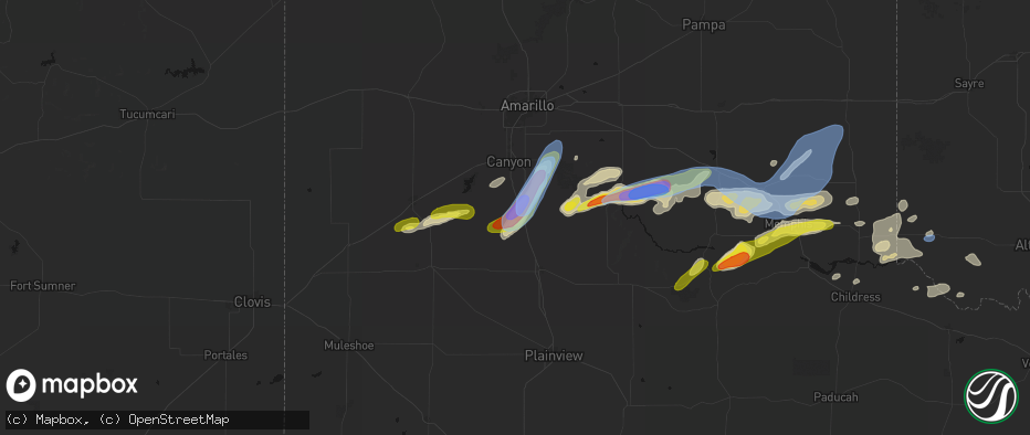 Hail map in Happy, TX on May 29, 2026