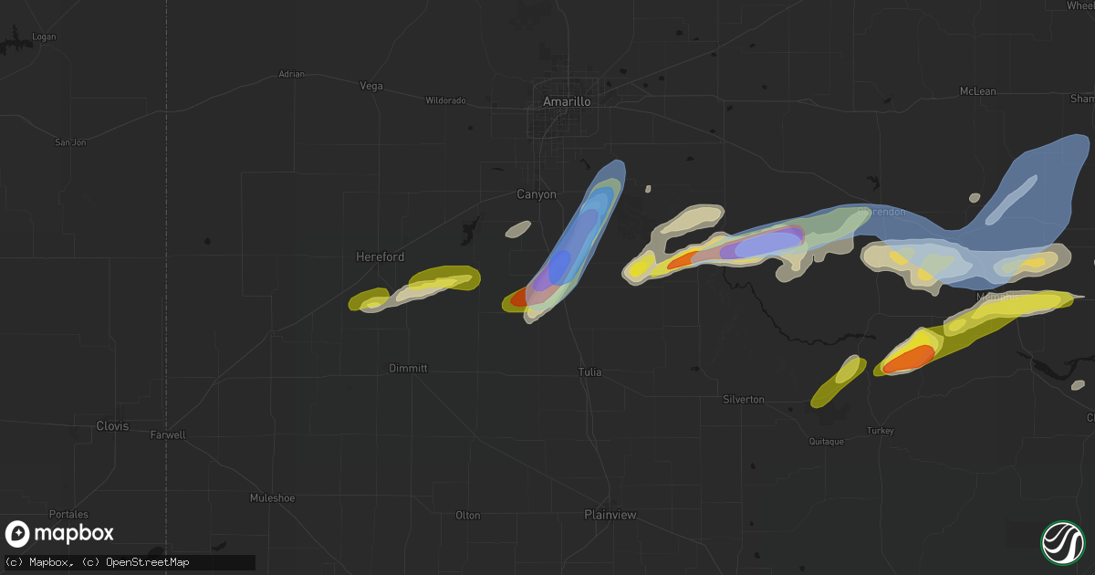 Hail map in Happy, TX on May 29, 2026