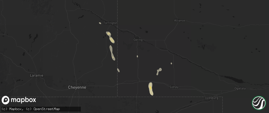 Hail map in Harrisburg, NE on May 29, 2026