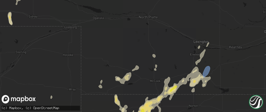 Hail map in Hayes Center, NE on May 29, 2026