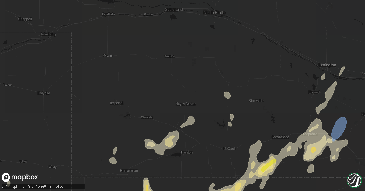 Hail map in Hayes Center, NE on May 29, 2026