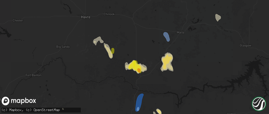 Hail map in Hays, MT on May 29, 2026