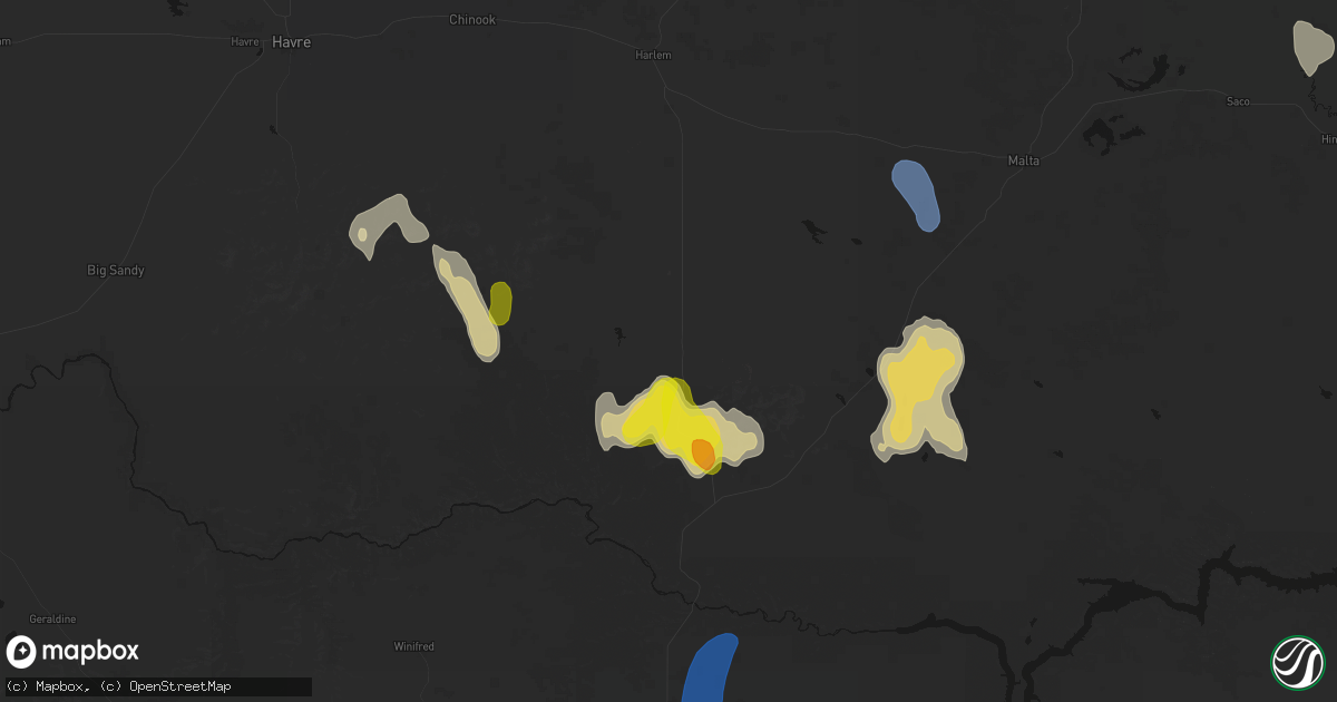 Hail map in Hays, MT on May 29, 2026