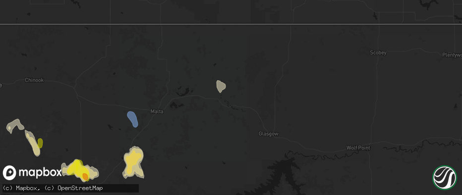 Hail map in Hinsdale, MT on May 29, 2026
