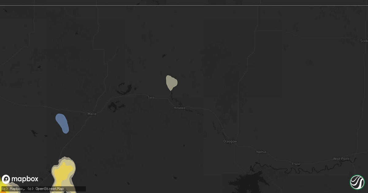Hail map in Hinsdale, MT on May 29, 2026