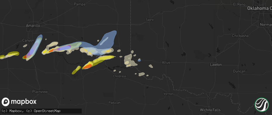 Hail map in Hollis, OK on May 29, 2026