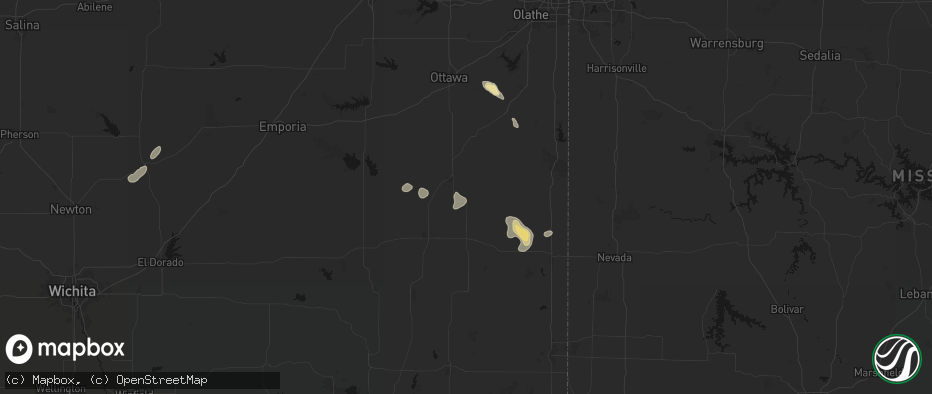 Hail map in Kincaid, KS on May 29, 2026