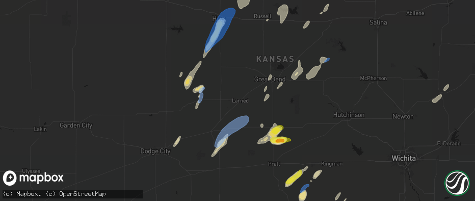 Hail map in Larned, KS on May 29, 2026