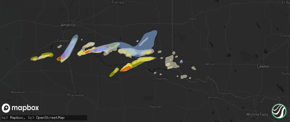 Hail map in Memphis, TX on May 29, 2026