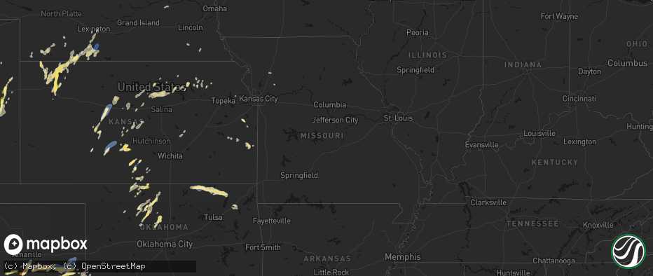 Hail map in Missouri on May 29, 2026
