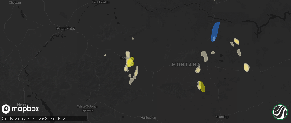 Hail map in Moccasin, MT on May 29, 2026