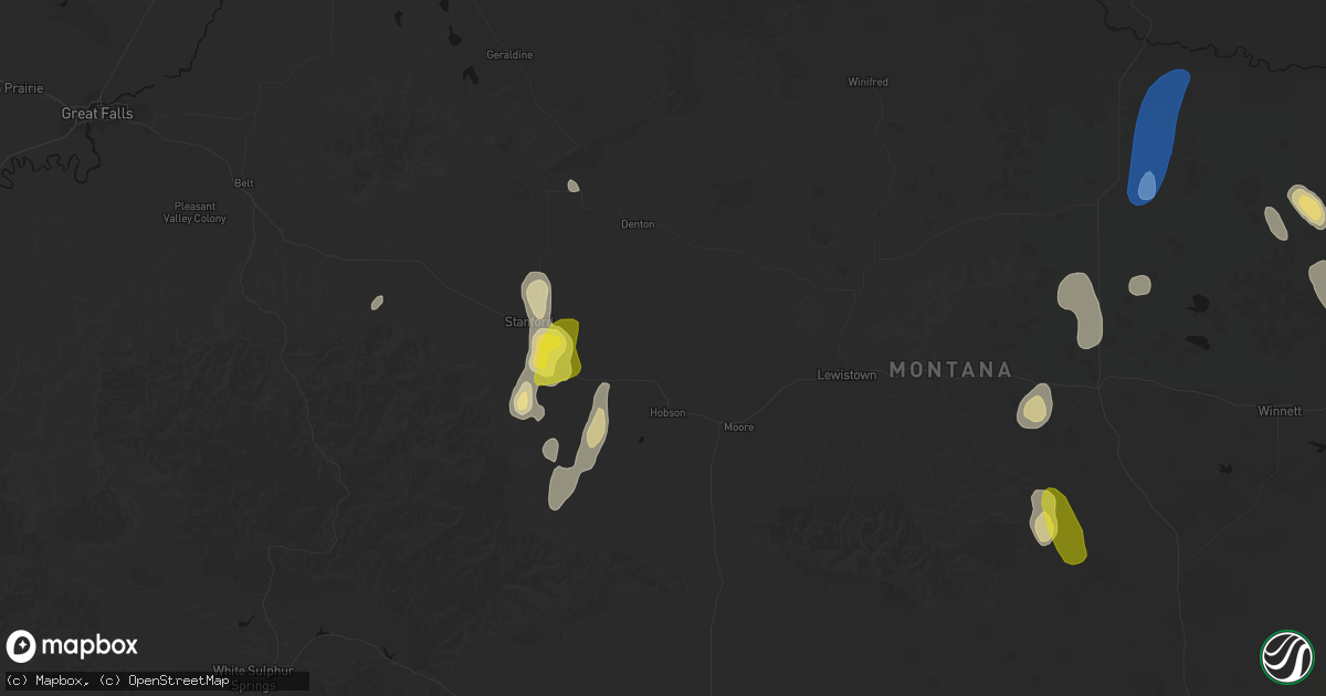 Hail map in Moccasin, MT on May 29, 2026