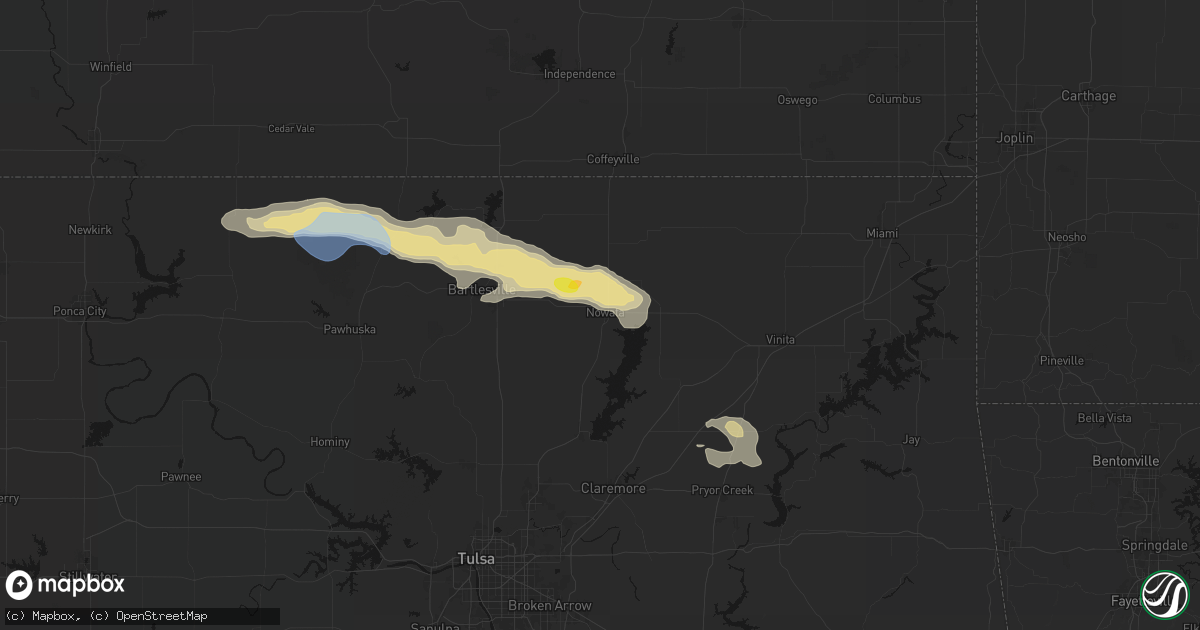 Hail map in Nowata, OK on May 29, 2026