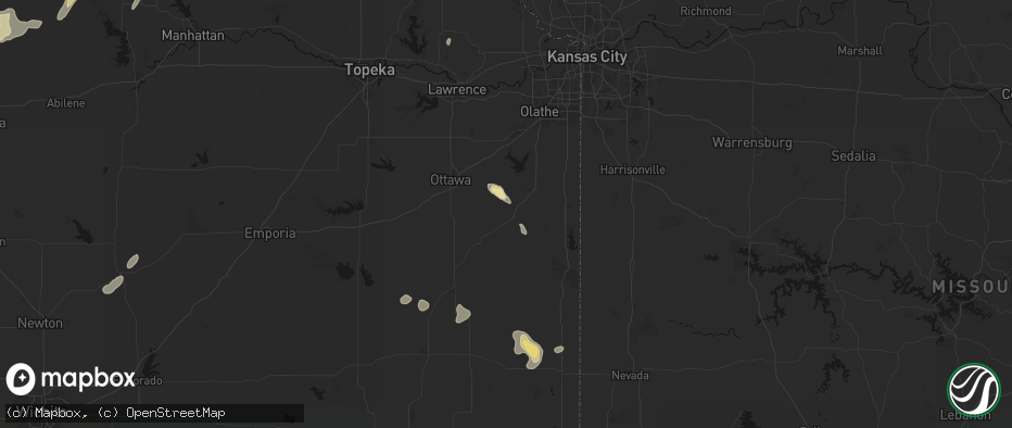 Hail map in Osawatomie, KS on May 29, 2026