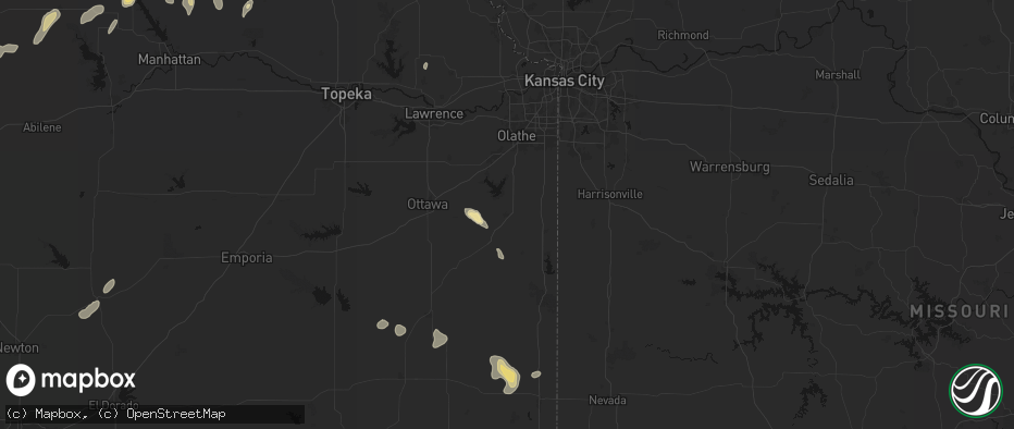 Hail map in Paola, KS on May 29, 2026