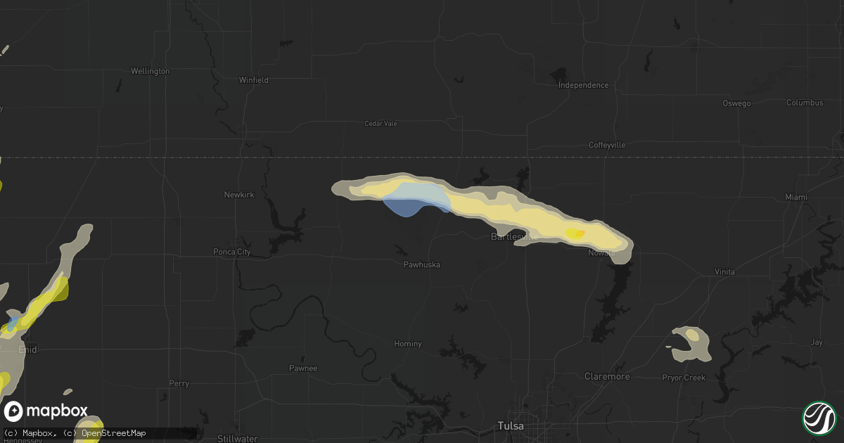 Hail map in Pawhuska, OK on May 29, 2026