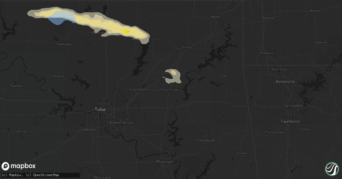 Hail map in Pryor, OK on May 29, 2026