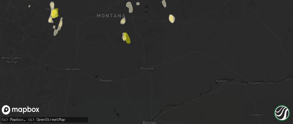 Hail map in Roundup, MT on May 29, 2026