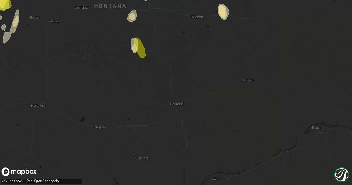 Hail map in Roundup, MT on May 29, 2026