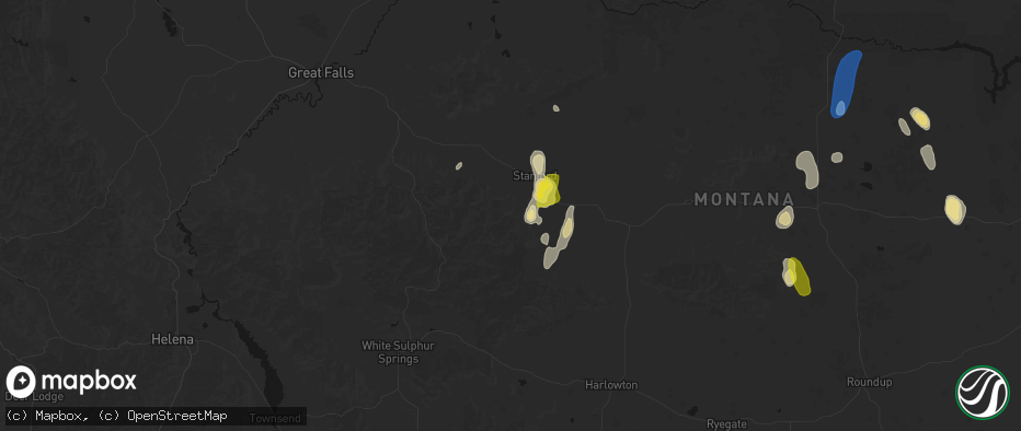 Hail map in Stanford, MT on May 29, 2026