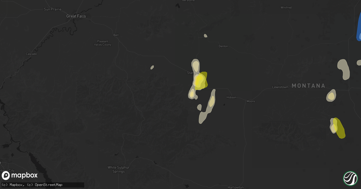 Hail map in Stanford, MT on May 29, 2026
