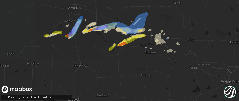 Hail map in Turkey, TX on May 29, 2026