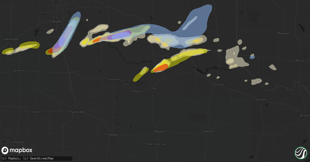 Hail map in Turkey, TX on May 29, 2026