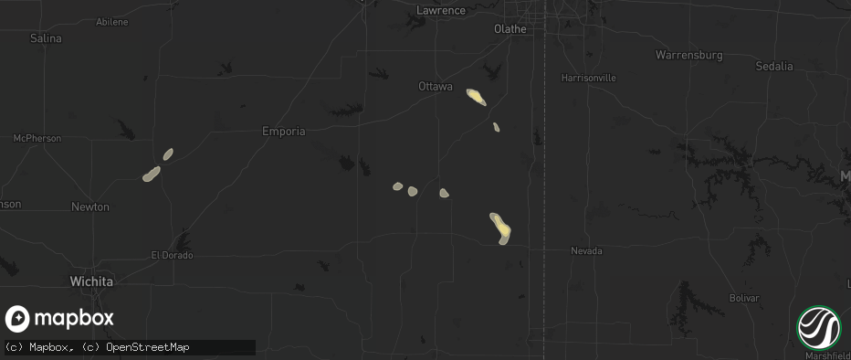 Hail map in Welda, KS on May 29, 2026