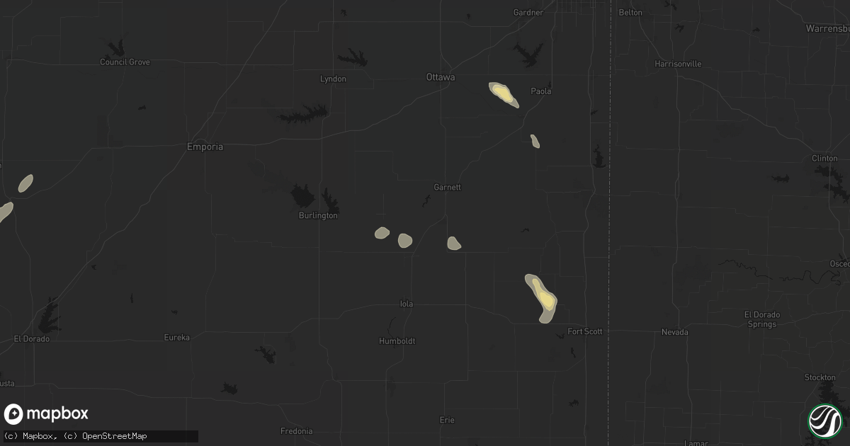 Hail map in Welda, KS on May 29, 2026