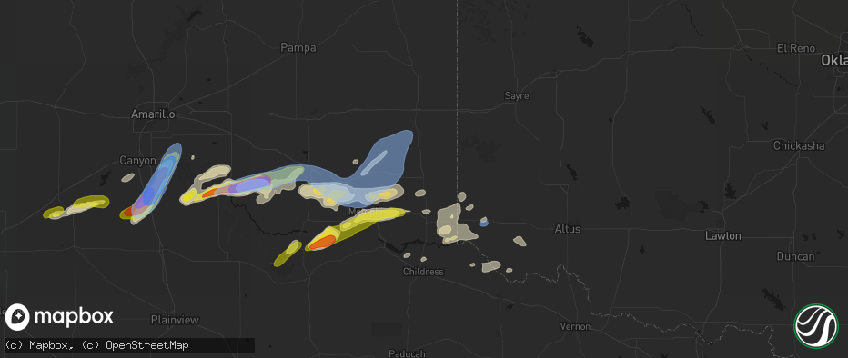 Hail map in Wellington, TX on May 29, 2026