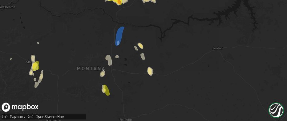 Hail map in Winnett, MT on May 29, 2026