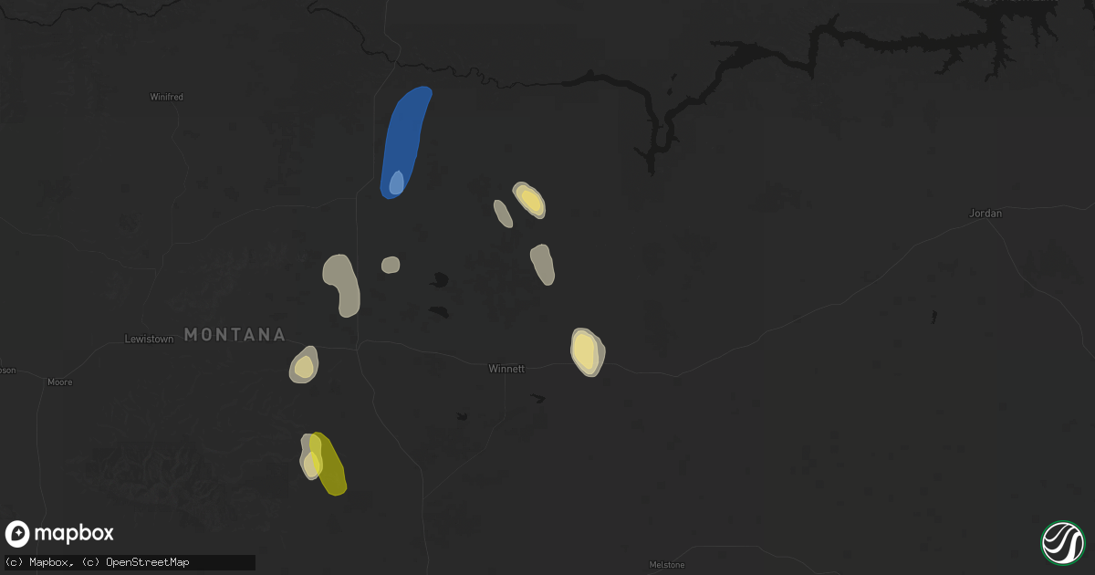 Hail map in Winnett, MT on May 29, 2026