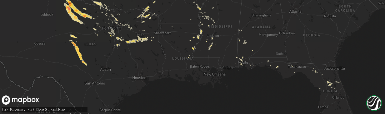 Hail map in Louisiana on May 30, 2012