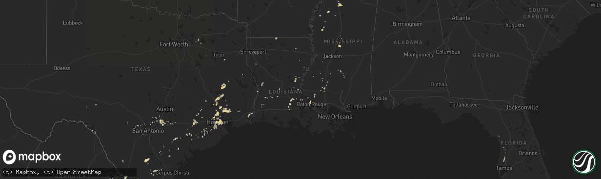 Hail map in Louisiana on May 30, 2015