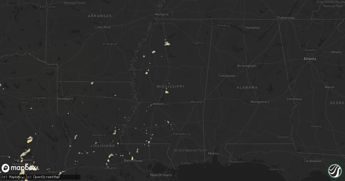 Hail map in Mississippi on May 30, 2015