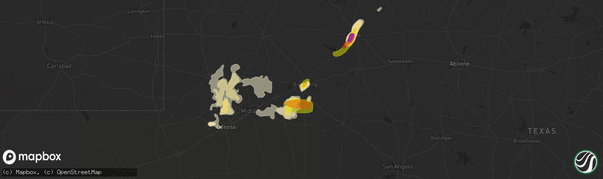 Hail map in Big Spring, TX on May 30, 2016