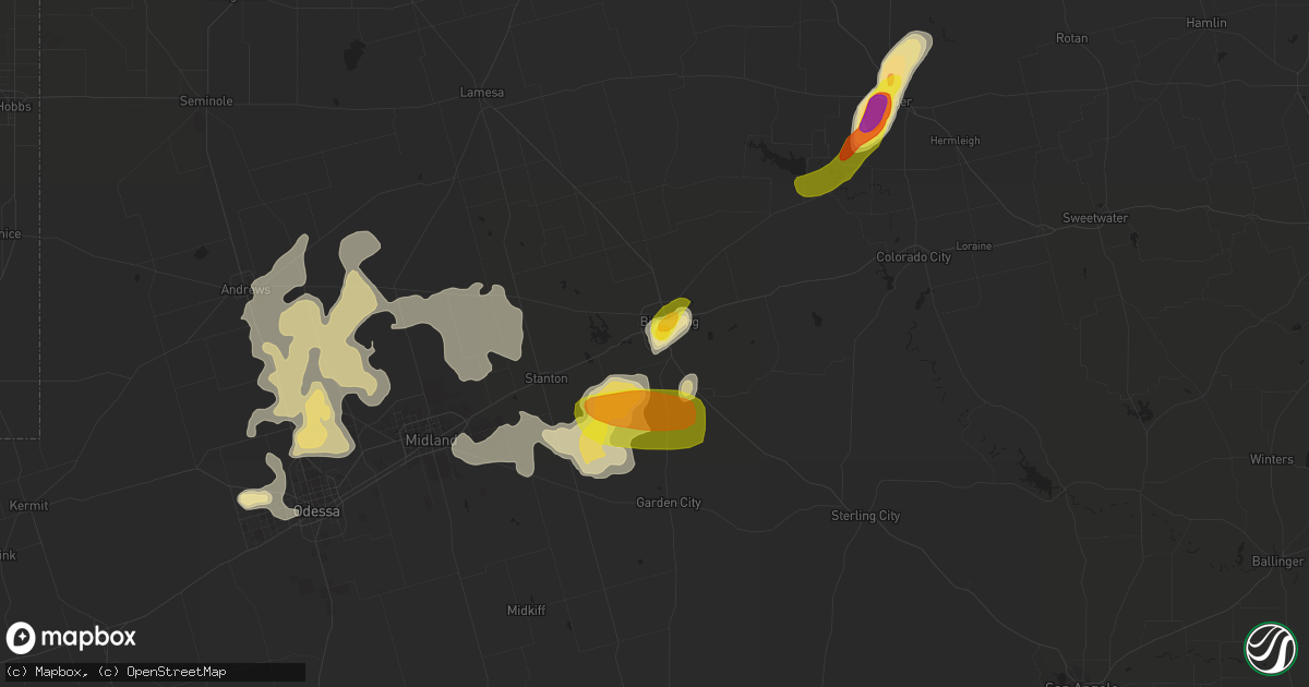 Hail map in Big Spring, TX on May 30, 2016
