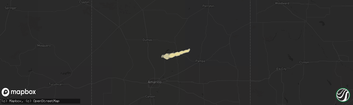 Hail map in Borger, TX on May 30, 2016