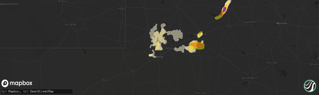 Hail map in Gardendale, TX on May 30, 2016