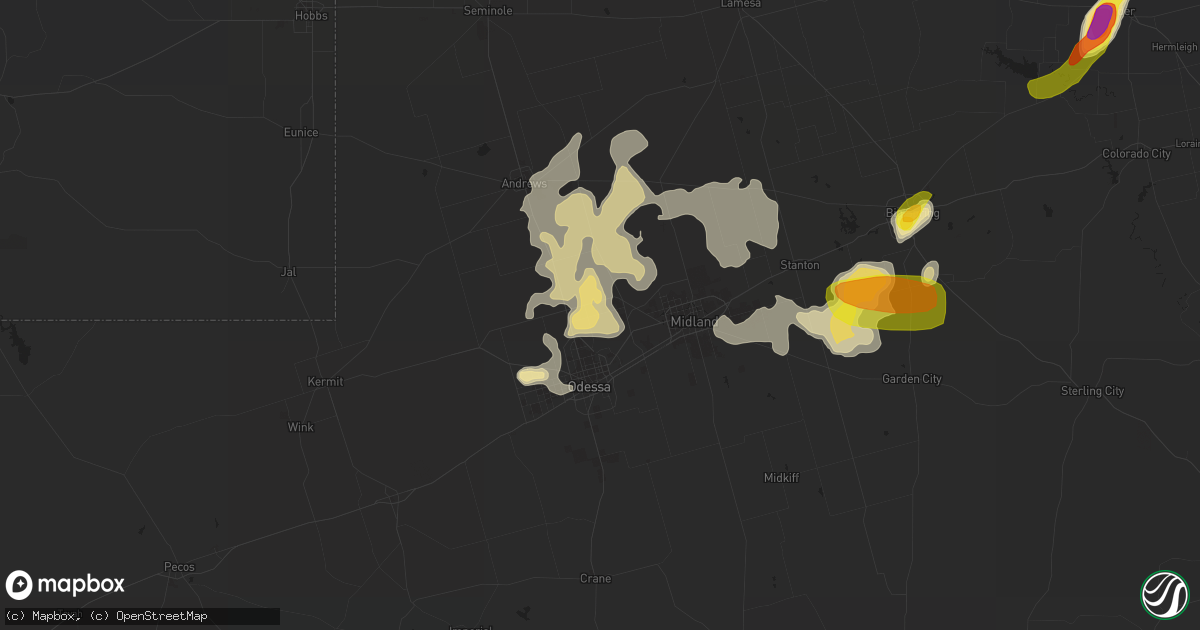 Hail map in Gardendale, TX on May 30, 2016