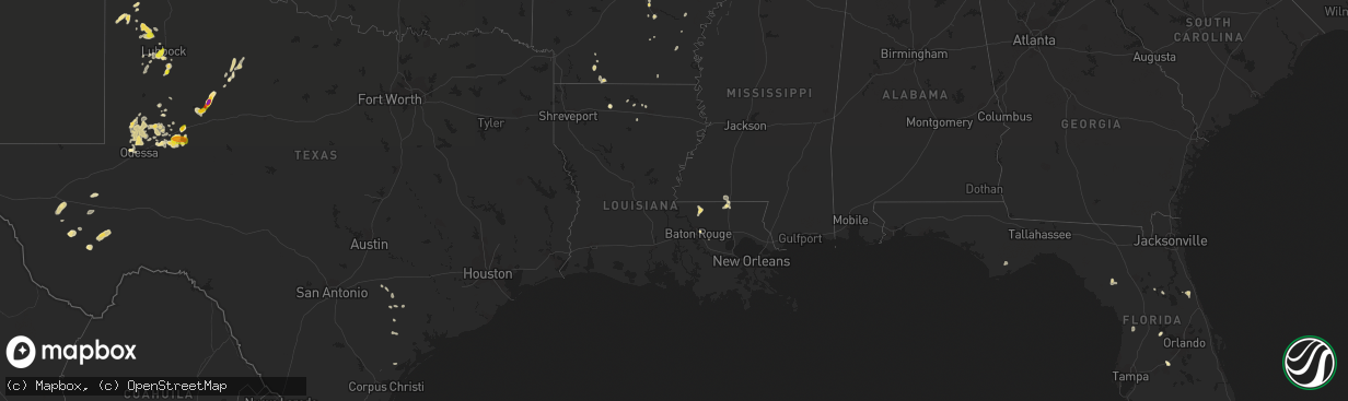 Hail map in Louisiana on May 30, 2016