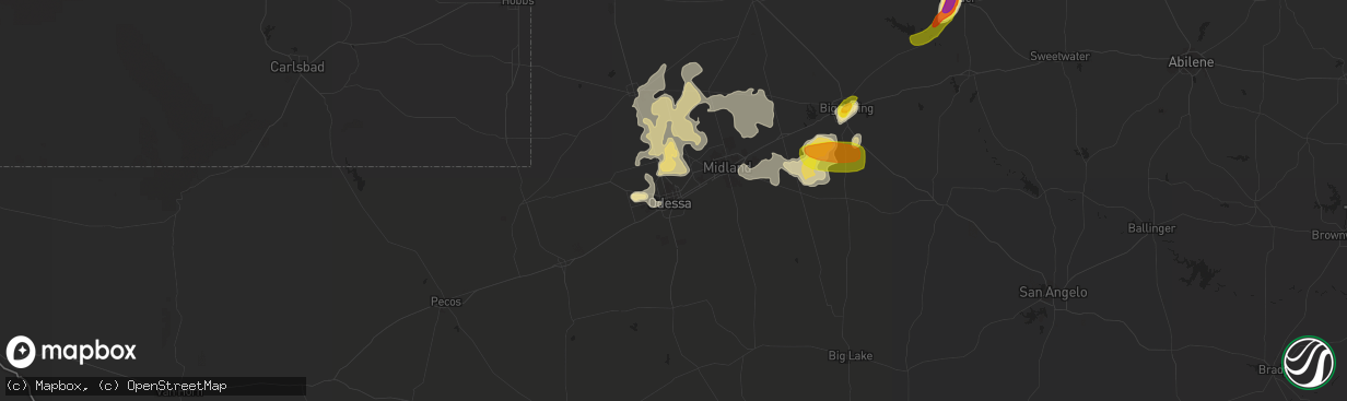 Hail map in Odessa, TX on May 30, 2016